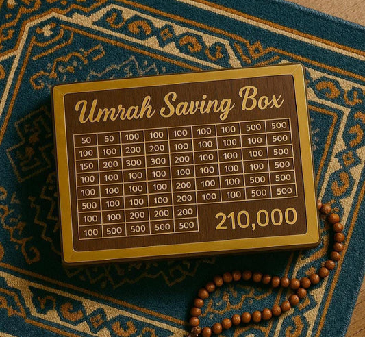Wooden Umrah Saving Box β Premium 210,000 Goal Money Box