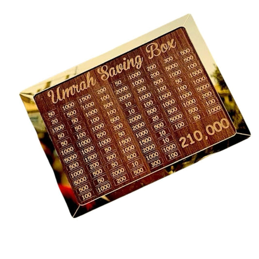 Wooden Umrah Saving Box β Premium 210,000 Goal Money Box