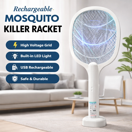 Rechargeable Mosquito Racket With Box & Stand β Electric Insect Killer Bat For Indoor And Outdoor Use
